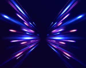 Isometric AI chipset on printed circuit board in futuristic concept technology. Light trail wave, fire path trace line, car lights, optic fiber and incandescence curve twirl.	