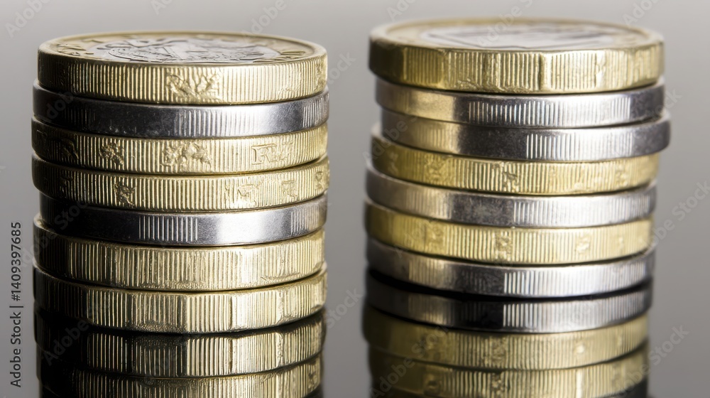 Poster a stack of coins captured in a spotlight effect representing financial freedom and the balance of we