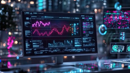 Obraz premium Advanced Data Visualization with Colorful Graphs and Digital Screens