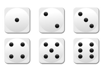 Game dice icons set isolated vector illustration, Set of game dice icon. . Dice game vector icon set  isolated on white background. Dice in a flat and linear design,  from one to six. stock Vector