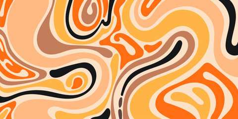 Abstract Retro Background with Groovy Colored Wavy Lines. Vintage design with bulky fluid shapes. Perfect for posters, print, web, branding