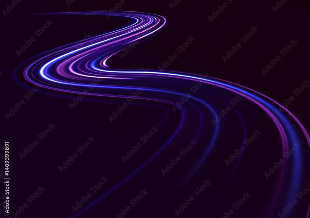 Aufkleber big data traffic visualization with high-speed data streams. blue and purple neon glow colors enhanc