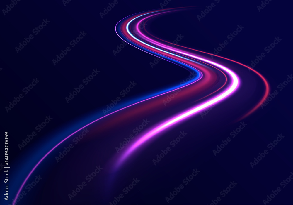 Poster big data traffic visualization with high-speed data streams. blue and purple neon glow colors enhanc