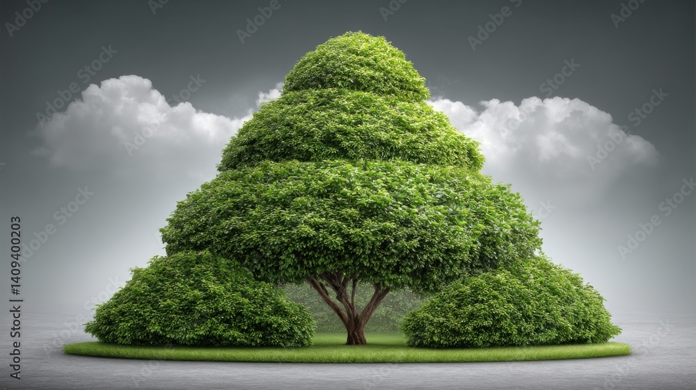 Poster majestic tree standing alone in the middle of a vast open field against a backdrop of clear blue sky