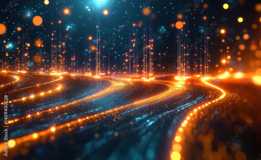 Aufkleber futuristic landscape with glowing data streams and cyberpunk aesthetic in abstract digital art