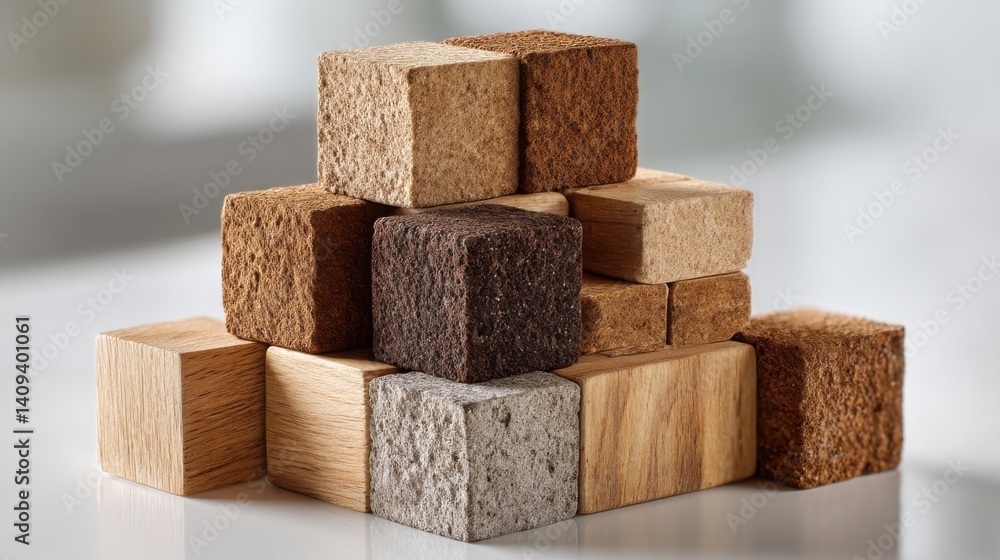 Poster stacked wooden blocks forming a unique structure symbolizing personal mission and purpose in a creat