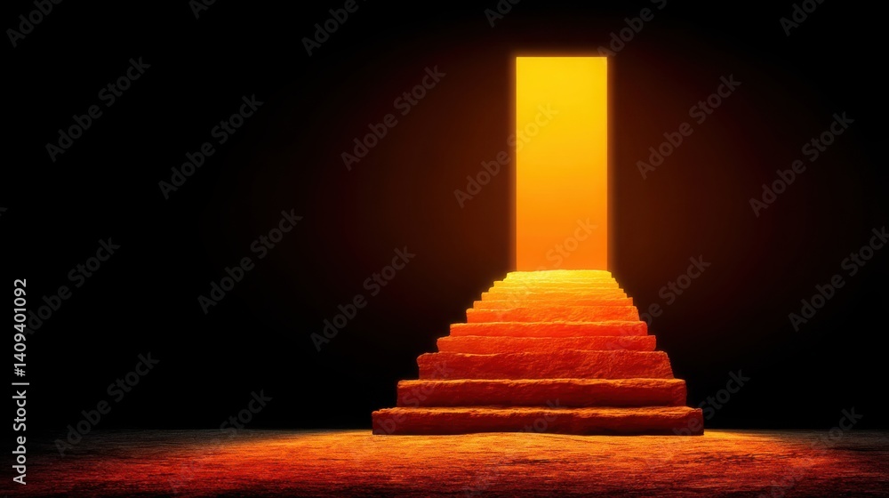 Poster striking cross made of orange bricks illuminated from below creating a symbolic and powerful visual 