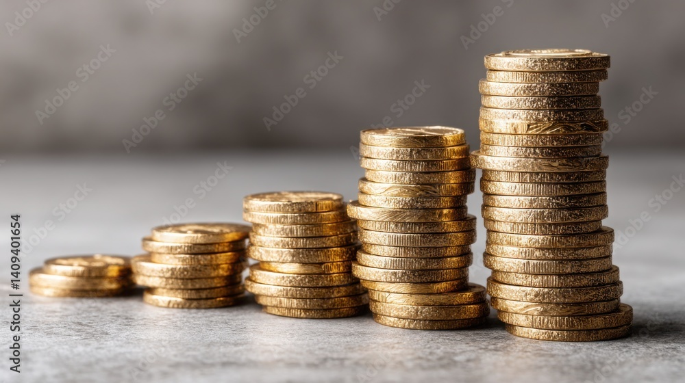 Poster stack of gold coins symbolizing wealth and joy rising from a base of values in a concept of fun and 