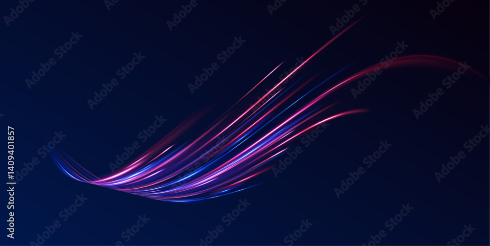 Poster neon futuristic network technology glows on a dark background. movement and speed effects highlight 