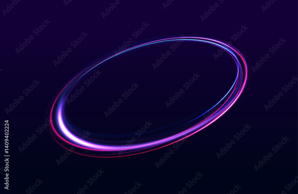 Poster light circles move in a smooth vortex. glitter trails sparkle with magic and speed. a luminous spira