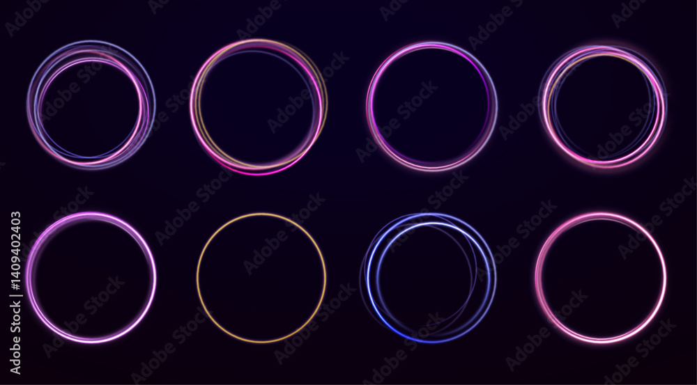Poster neon ellipse in the form of speed. glowing spiral. abstract neon color glowing lines background. the