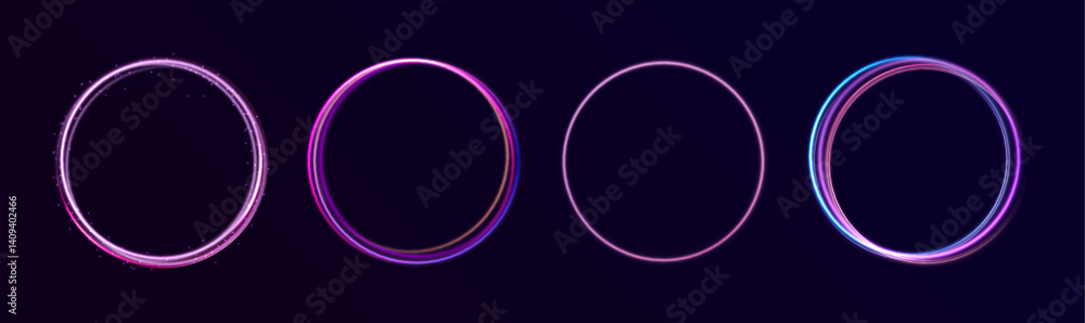 Poster neon light circle of speed in the form of a round whirlpool. curve blue line light effect. luminous 