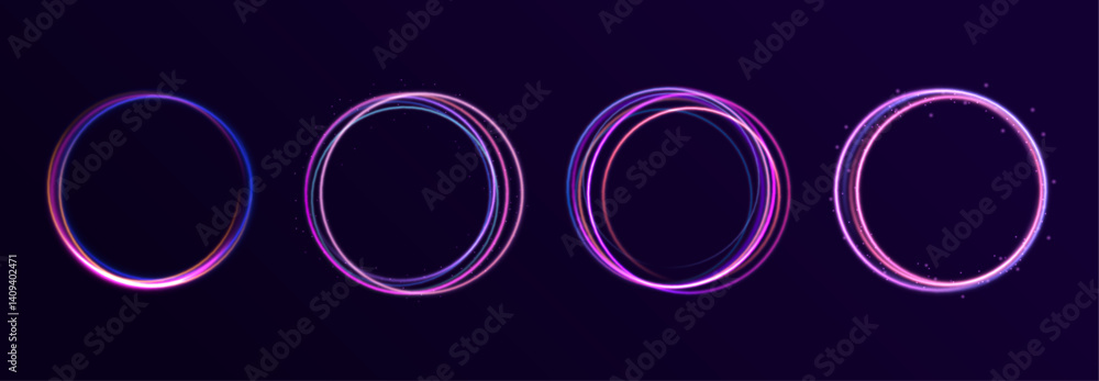 Poster abstract bright neon loop with transparency. glowing spiral cover.neon light circle of speed in the 