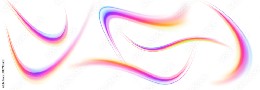 Poster glowing semicircular waves and light swirls in transparent png format. soft motion and elegant curve