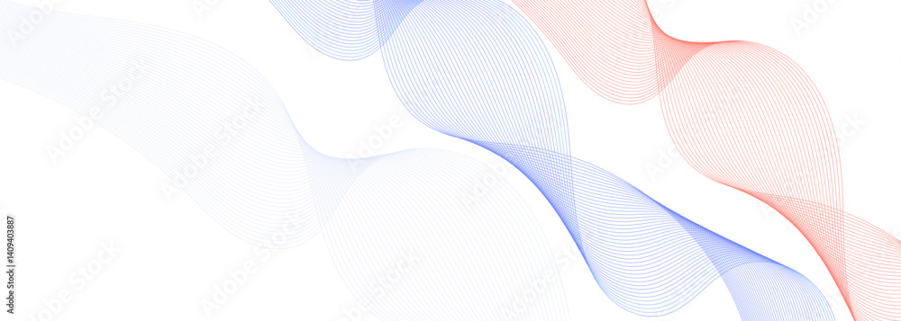 Poster transparent white wide background with abstract futuristic technology isolated blue and red wavy lin