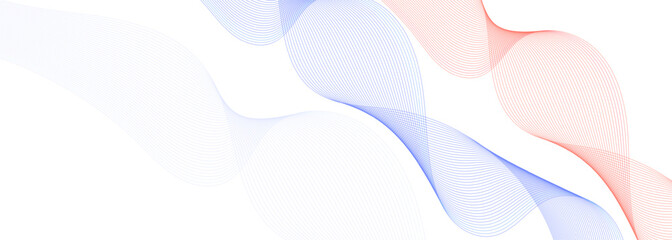 Transparent white wide background with abstract futuristic technology isolated blue and red wavy lines.
