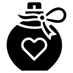 Perfume bottle with heart design, romantic fragrance packaging icon