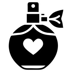 Perfume bottle with heart design, romantic fragrance packaging icon