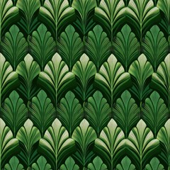 Intricate Green Leaf Pattern: Art Deco Style Botanical Design