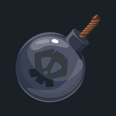 Cartoon Bomb with Skull .Pirate bomb. GUI UI for web, game or app. Interface element. Pirate theme.