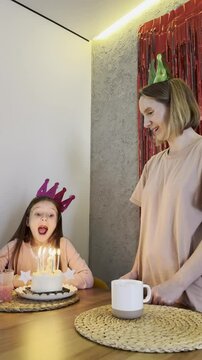 Girl's cozy birthday with cake and candles