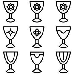 Set of Outline Wine and goblet Glasses with Decorative Designs