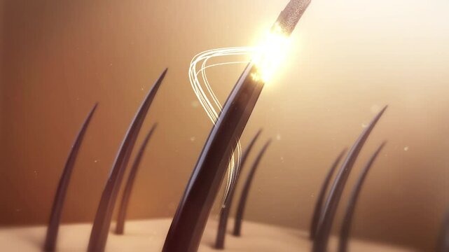 Hair care, hair growth oil into hair, nourishing hair with shampoo or hair serum, repairing damaged hair. 3D rendering.