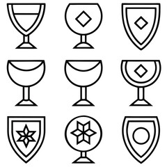 Set of Outline Wine and goblet Glasses with Decorative Designs