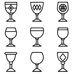 Set of Outline Wine and goblet Glasses with Decorative Designs