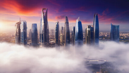 Shanghai's Towering Skyline Emerges from a Sea of Clouds at Dusk