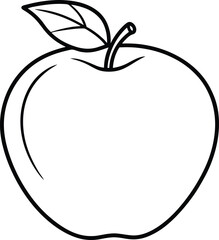 Simple Apple Line Art Vector with Leaf – Minimal Black Fruit Outline