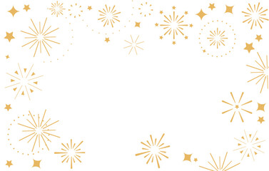 New Year Festival White background with golden fireworks and sparkles. Space for the text. New Year, party, festival concept