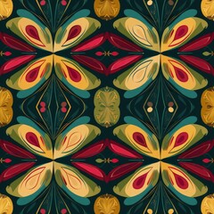 Fototapeta premium Dark Teal Floral Kaleidoscope: A Rich, Ornate Pattern