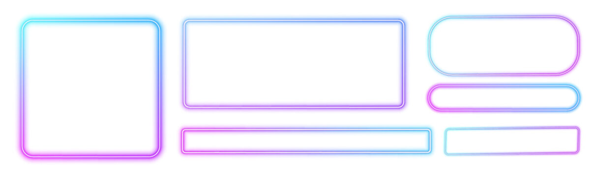Square rectangular frame with two color neon motion graphics on isolated transparent background in PNG and vector format. Blank copy space in the middle.	
