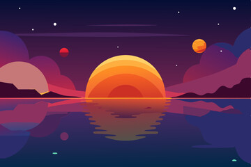 night landscape with moon