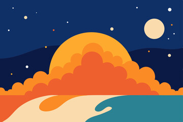 vector illustration of a night landscape