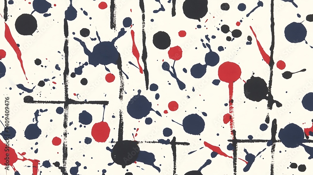 Poster abstract splatter pattern with intersecting lines.