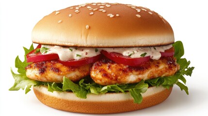 Delicious grilled chicken sandwich with fresh vegetables and sauce