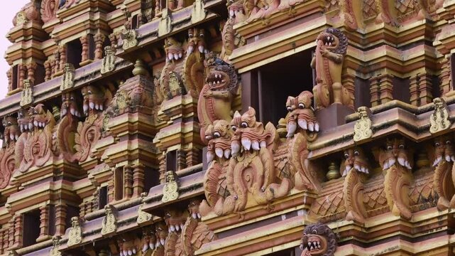 Facade of the Keerimalai Naguleswaram Temple, Jaffna, or Naguleswaram Shiwa Kovil. Thirutambaleswaram Kovil the most famous and revered Hindu temples in northern Sri Lanka. Temple Decorations