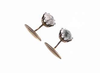 vintage cufflinks with crystals isolated on white background