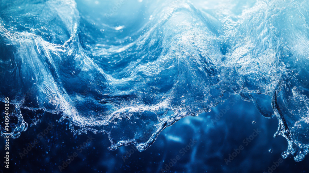 Poster dynamic splashes of water create mesmerizing patterns in a vibrant blue environment