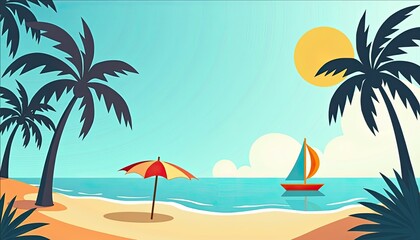 Obraz premium Sunny Tropical Beach Scene with Sailboat