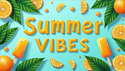 Summer Vibes Orange Popsicles  Tropical Leaves