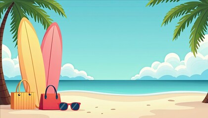 Summer Beach Vacation Palm Trees Surfboards and Bags