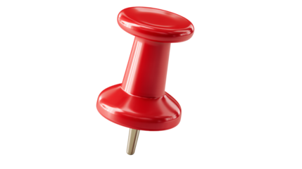 Isolated close up of a single red push pin on black background
