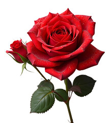 Fototapeta premium A single red rose, a beautiful floral object isolated on white, evokes love and romance.
