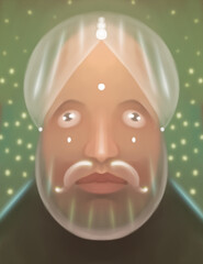 Mystical Man with Glowing Turban Dots