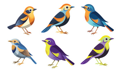 Colorful Cartoon Birds Collection - Vector Illustration Set