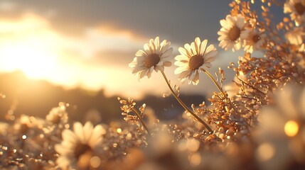 Sunset flower blooming nature landscape floral photography warm atmosphere close-up view serenity