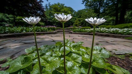 Elegant white water lilies blooming in tranquil garden setting nature photography serene environment
